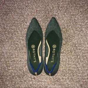 Rothy’s pointed toe flats in green safari